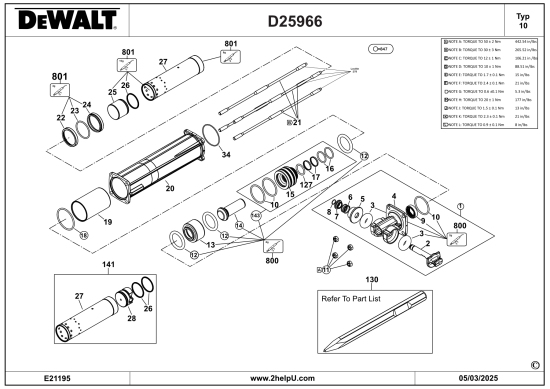 DEWALT Ersatzteile MEISSELHAMMER D25966 Typ: 10 QU