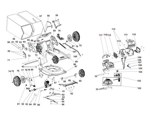DEWALT Ersatzteile AKKU-RASEMMÄHER DCMWSP156W2 Typ: 1 QW