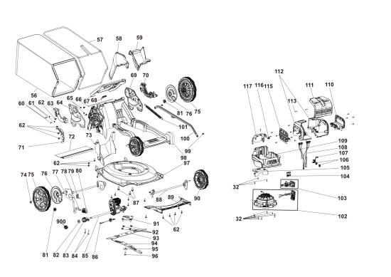 DEWALT Ersatzteile RASENMAHER DCMWSP156N Typ: 1 XJ