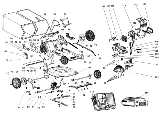 DEWALT Ersatzteile AKKU-RASEMMÄHER DCMWSP256U2 Typ: 1 QUCA