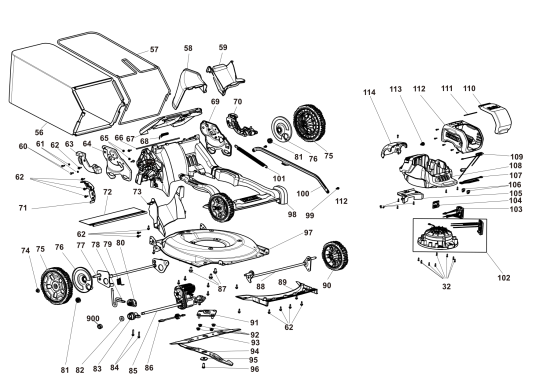 DEWALT Ersatzteile AKKU-RASEMMÄHER DCMWSP550N Typ: 1 XJ