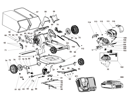 DEWALT Ersatzteile AKKU-RASEMMÄHER DCMWSP650Y2 Typ: 1 QUCA