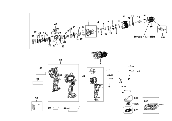 DEWALT Ersatzteile AKKU-BOHRMASCHINE DCD706D2 TYP2 Typ: 2 QW