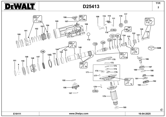 DEWALT Ersatzteile DREHHAMMER D25413K Typ: 2 QS