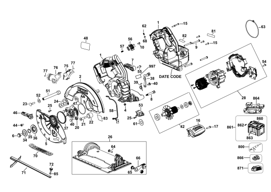 DEWALT Ersatzteile AKKU HANDKREISSÄGE DCS570 Typ: 2 QW