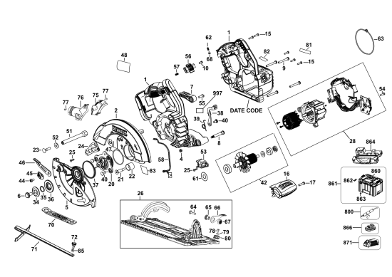 DEWALT Ersatzteile AKKU HANDKREISSÄGE DCS572 Typ: 1 QW