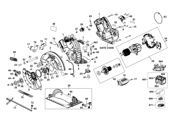 DEWALT Ersatzteile AKKU HANDKREISSÄGE DCS573 Typ: 1 QW