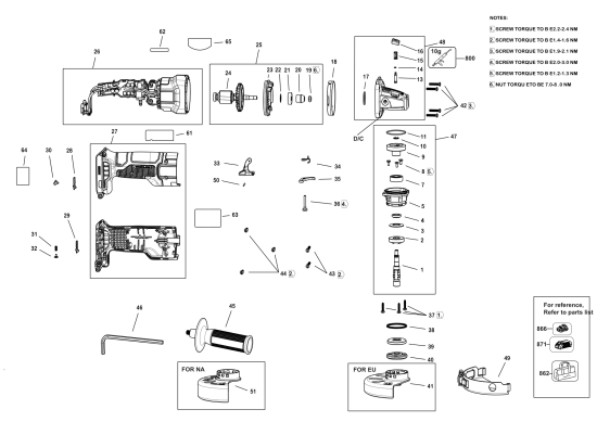 DEWALT Ersatzteile KLEINER WINKELSCHLEIFER DCG407B Typ: 1 QU