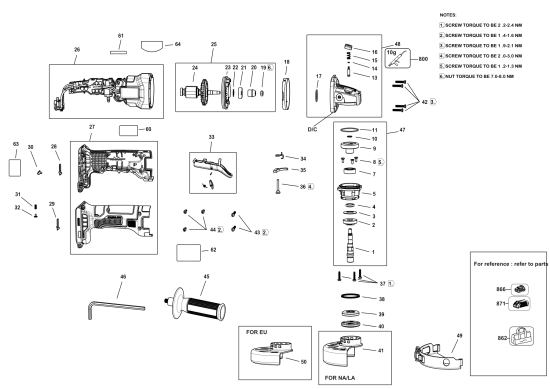 DEWALT Ersatzteile KLEINER WINKELSCHLEIFER DCG407NT Typ: 1 XJ