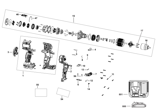 DEWALT Ersatzteile BOHRHAMMER DCD805B Typ: 1 QU