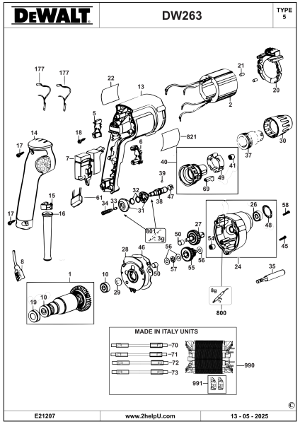 DEWALT Ersatzteile SCHRAUBENDREHER DW263K Typ: 5 QS