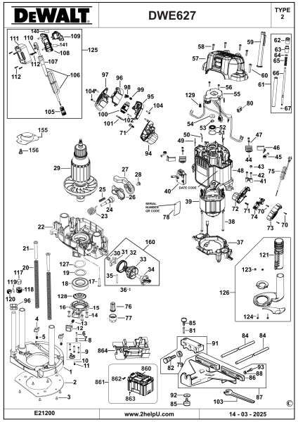 DEWALT Ersatzteile HOHLFRÄSER DWE627 Typ: 2 QS