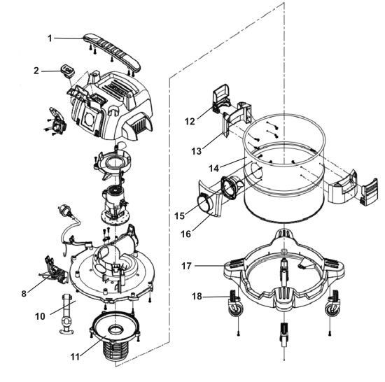 DEWALT Ersatzteile NASSTROCKEN SAUGER DXV20SPTA Typ: 1 QS