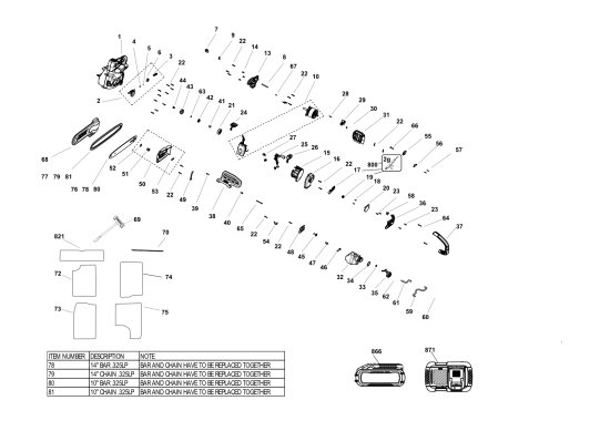 DEWALT Ersatzteile KETTENSÄGE DCCS673X1 Typ: 1 QU
