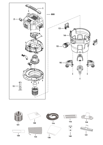 DEWALT Ersatzteile NASSTROCKEN SAUGER DXV20P-QT Typ: 1 QS