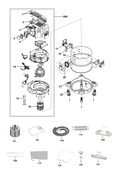 DEWALT Ersatzteile NASSTROCKEN SAUGER DXV20SPTA-QT Typ: 1 QS