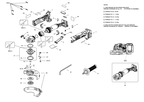 DEWALT Ersatzteile WINKELSCHLEIFER DCG402B Typ: 1 QU