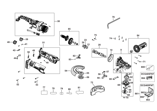 DEWALT Ersatzteile SCHLEIFER DCG405FN Typ: 2 XJ