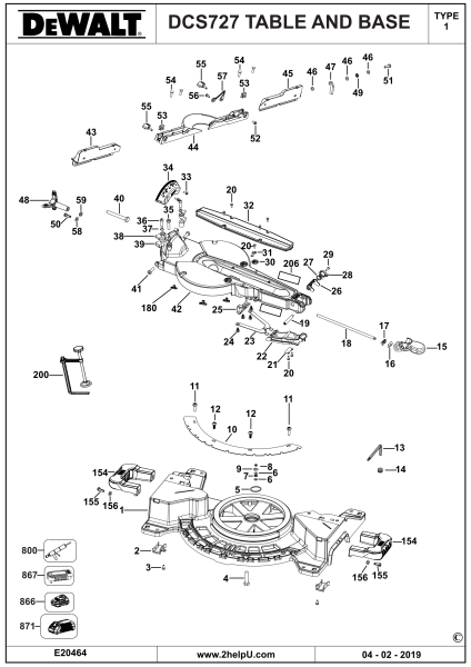 DEWALT Ersatzteile GEHRUNGSSÄGE DCS727 Typ: 1 QW