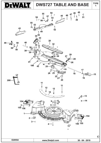 DEWALT Ersatzteile GEHRUNGSSÄGE DWS727 Typ: 1 QS