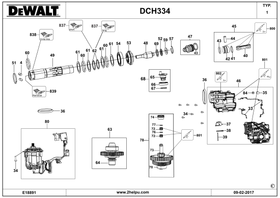 DEWALT Ersatzteile BOHRHAMMER DCH334 Typ: 1 QW