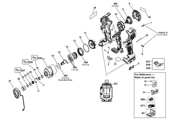 DEWALT Ersatzteile SCHLAGSCHRAUBER DCF860E2T Typ: 1 QW