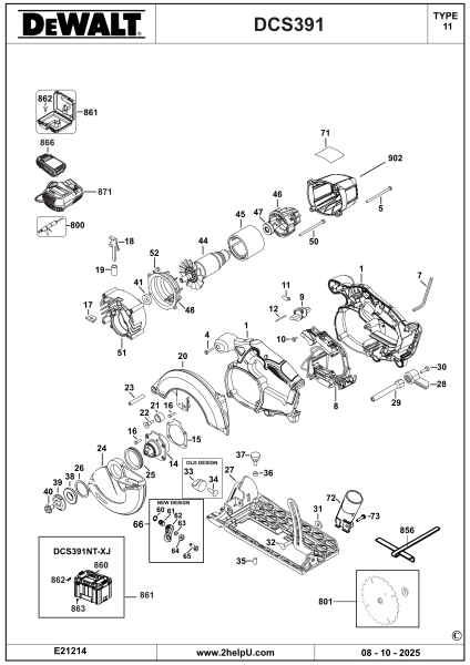 DEWALT Ersatzteile AKKU HANDKREISSÄGE DCS391 Typ: 11 XJ