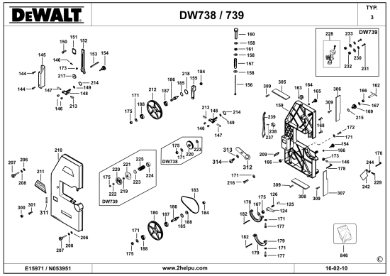 DEWALT Ersatzteile BANDSÄGE DW739 Typ: 3 QS