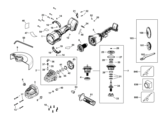 DEWALT Ersatzteile WINKELSCHLEIFER DCG440B Typ: 1 QU