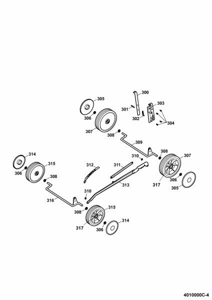 Ersatzteile WOLF-Garten Benzin Rasenmäher ohne Antrieb Compact plus 40 B Typ: 4010000 Serie C  (2009) Höhenverstellung, Räder 