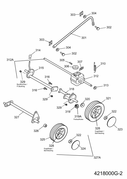 Ersatzteile WOLF-Garten Benzin Rasenmäher mit Antrieb 2.48 BA Typ: 4218000 Serie G  (2009) Achse, Höhenverstellung, Räder 