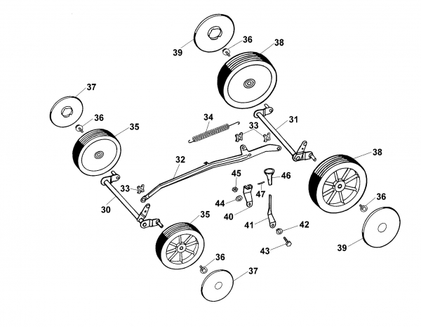 Ersatzteile WOLF-Garten Benzin Rasenmäher ohne Antrieb Concept 43 B Typ: 4349000 Serie A  (2000) Höhenverstellung, Räder 