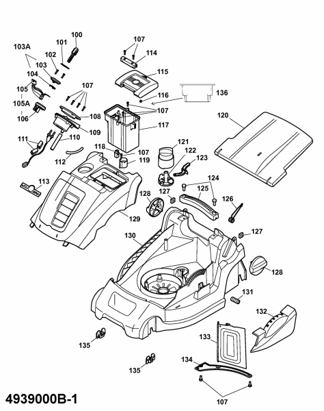 Ersatzteile WOLF-Garten Hybrid Rasenmäher Hybrid Power 37 Typ: 4939000 Serie B  (2008) Mähwerksgehäuse 