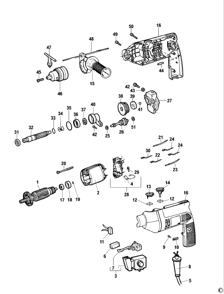 DEWALT Ersatzteile BOHRHAMMER DW512 Typ: 1 XJ