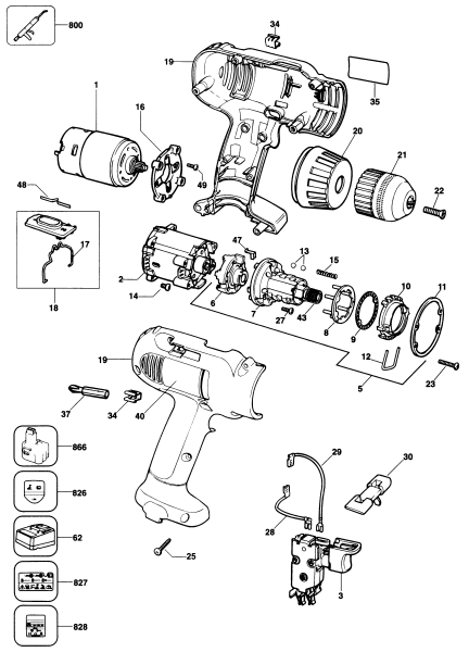 DEWALT Ersatzteile AKKU-BOHRMASCHINE DW905 Typ: 1 DE