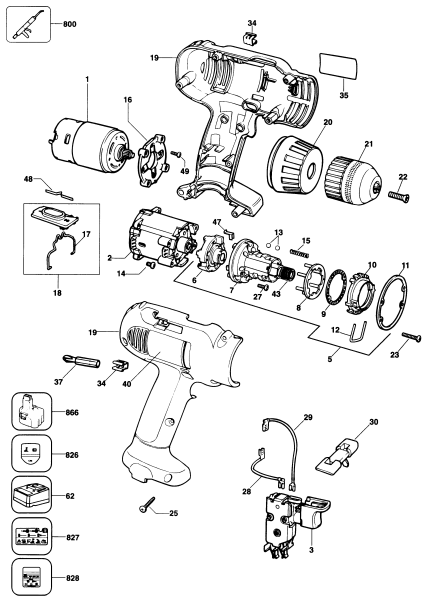 DEWALT Ersatzteile AKKU-BOHRMASCHINE DW910 Typ: 1 DE