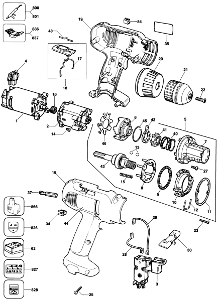 DEWALT Ersatzteile AKKU-BOHRMASCHINE DW912 Typ: 1 DE