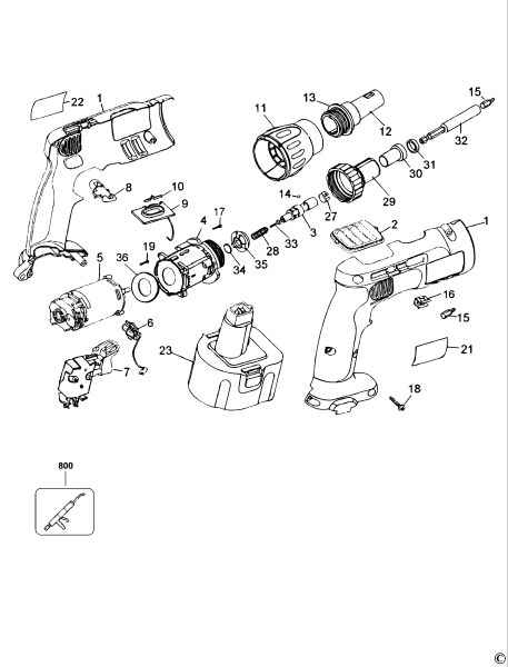 DEWALT Ersatzteile AKKU-BOHRMASCHINE DW979 Typ: 1 QW