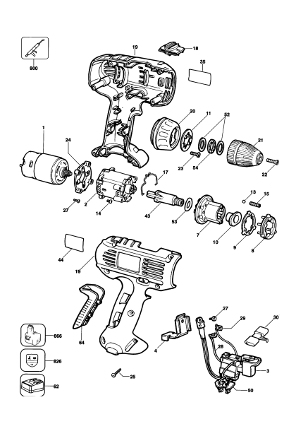 DEWALT Ersatzteile AKKU-BOHRMASCHINE DW921K Typ: 1 DE