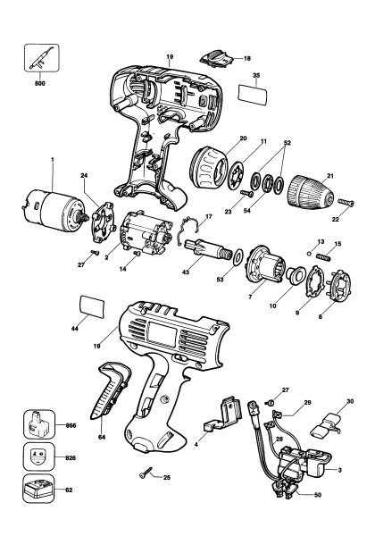 DEWALT Ersatzteile AKKU-BOHRMASCHINE DW922K Typ: 1-2 DE