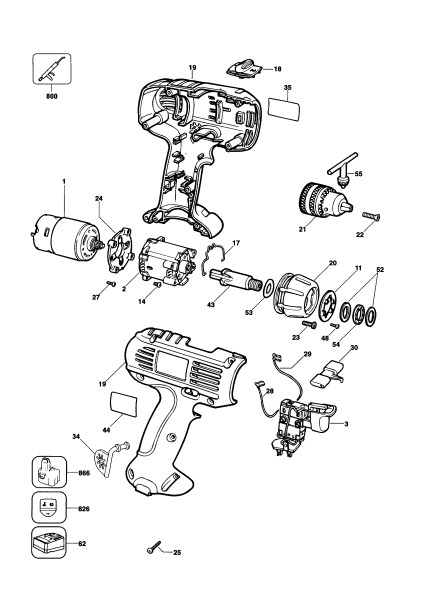 DEWALT Ersatzteile AKKU-BOHRMASCHINE DW916K Typ: 1 - 2 QW