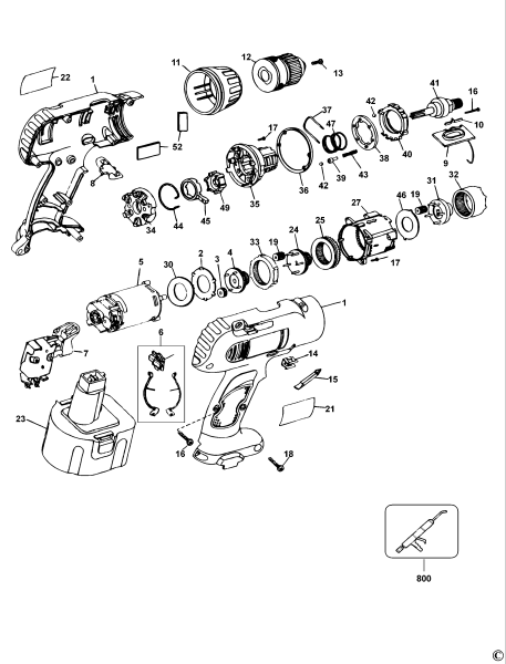 DEWALT Ersatzteile AKKU-BOHRMASCHINE DW997K Typ: 1 XJ