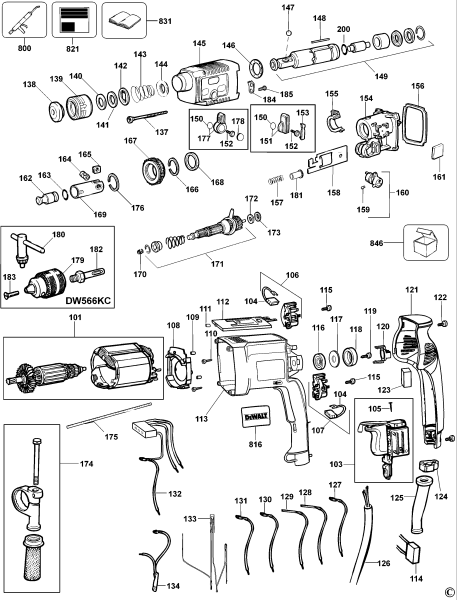 DEWALT Ersatzteile DREHHAMMER DW566 Typ: 1 QS