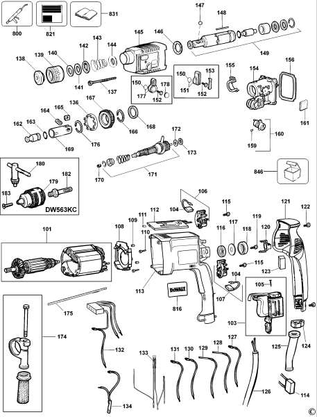 DEWALT Ersatzteile DREHHAMMER DW563K Typ: 1 QS