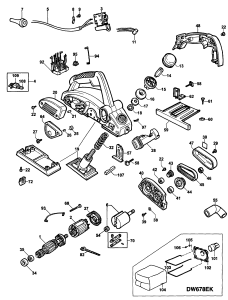 DEWALT Ersatzteile HOBELMASCHINE DW678E Typ: 1 DE