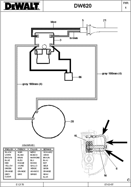 DEWALT Ersatzteile FRÄSMASCHINE DW620 Typ: 1 DE