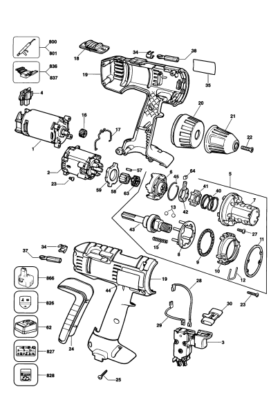 DEWALT Ersatzteile AKKU-BOHRMASCHINE DW909K Typ: 3 DE