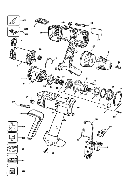 DEWALT Ersatzteile AKKU-BOHRMASCHINE DW972K Typ: 3 DE
