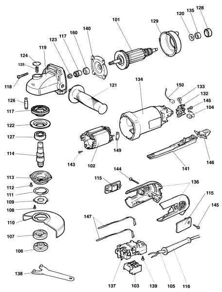 DEWALT Ersatzteile KLEINER WINKELSCHLEIFER DW806 Typ: 2 - Asia XJ