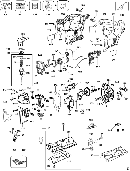 DEWALT Ersatzteile AKKU-STICHSÄGE DW933 Typ: 1 DE
